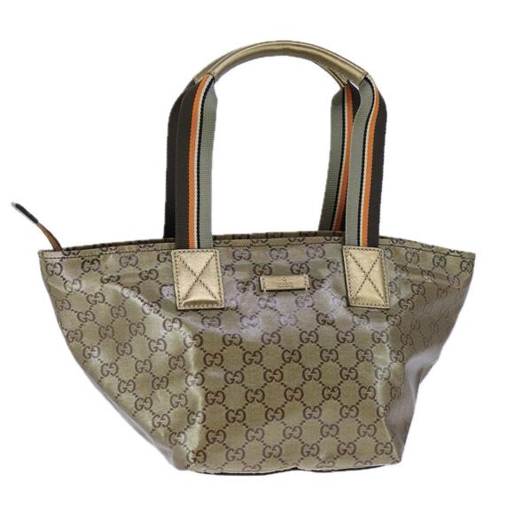 GUCCI GG Crystal Sherry Line Hand Bag Gray Gold Brown - Picture 1 of 16